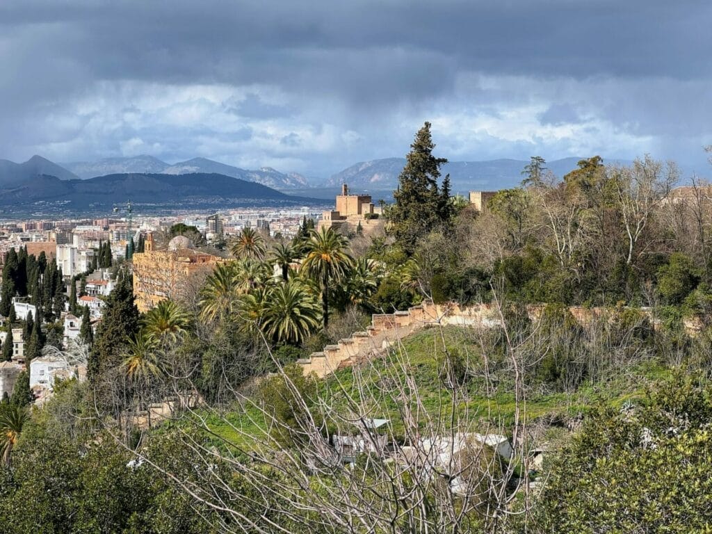 Alhambra palace and mountains, Granada, Spain.