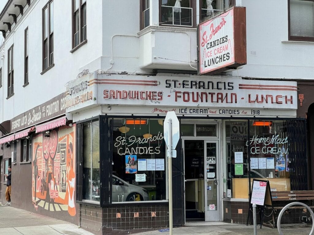 Corner of St. Francis Fountain diner, San Francisco.