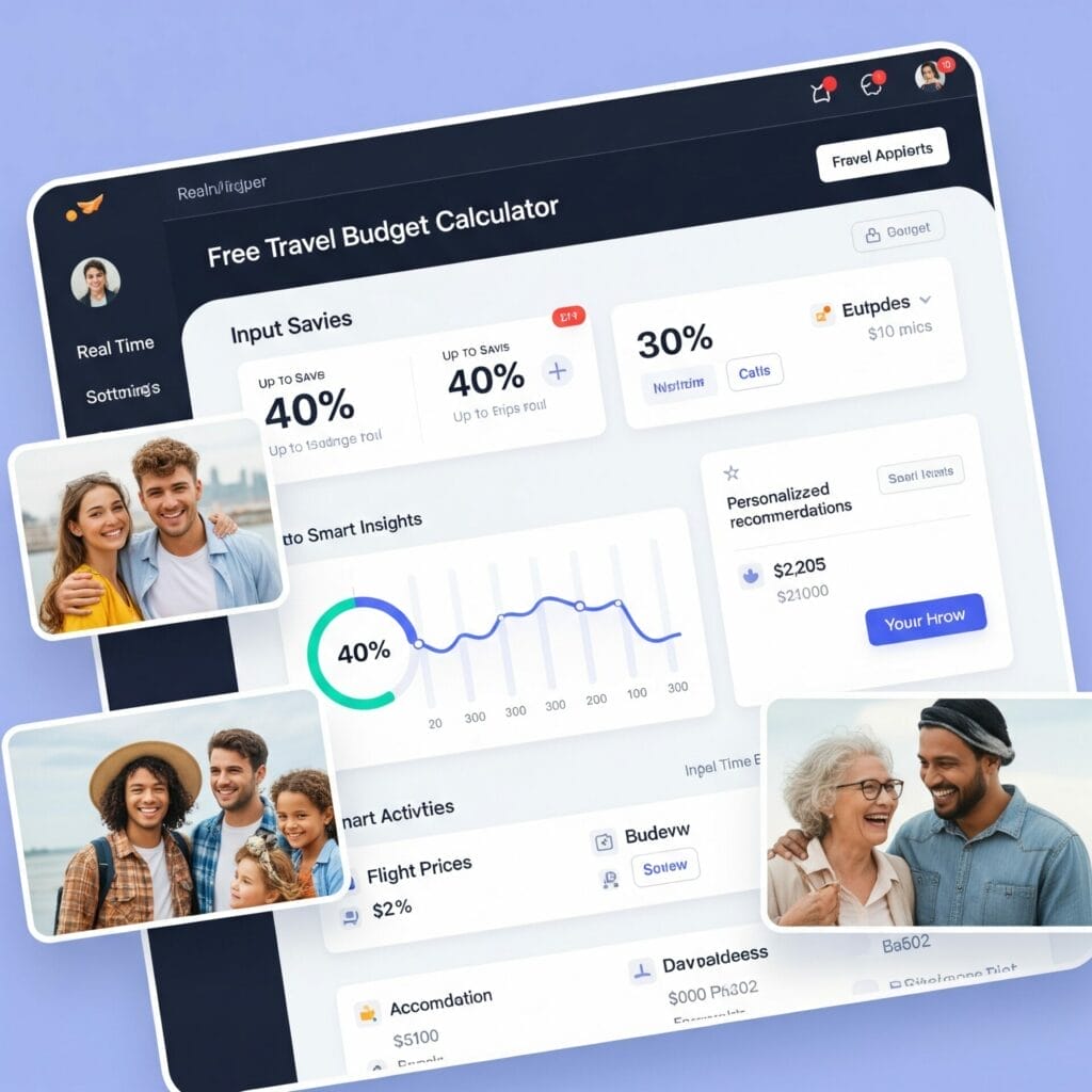 User-friendly travel budget calculator interface with diverse users.